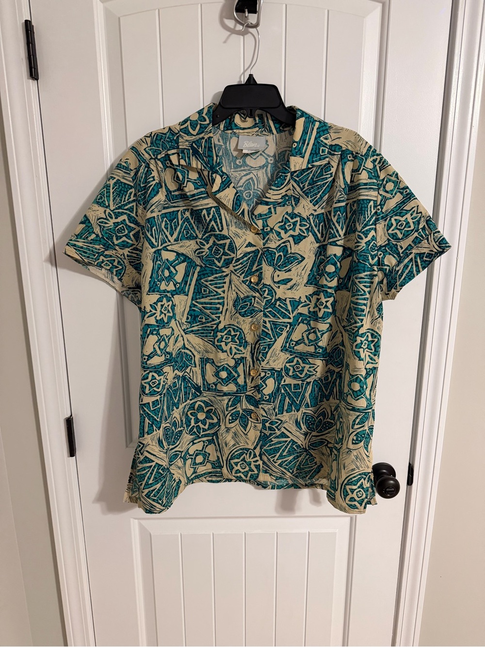 Blair Teal and Cream Short-Sleeve Button-Down Camp Shirt